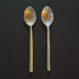 Set Of 2 Vintage Heavy Stainless Steel Teaspoons Minimalist Modern Design India
